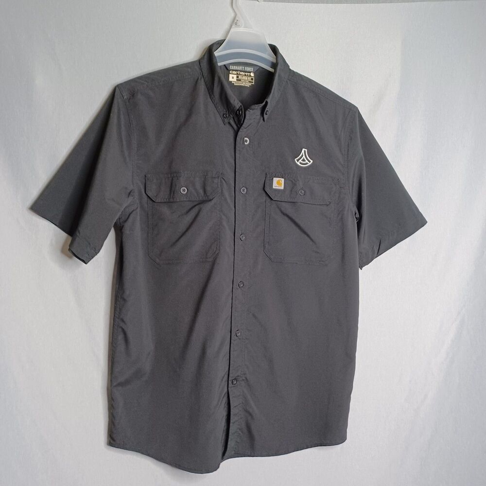 Carhartt Force Shirt Mens Medium Gray Short Sleeve Button Front Workwear Top